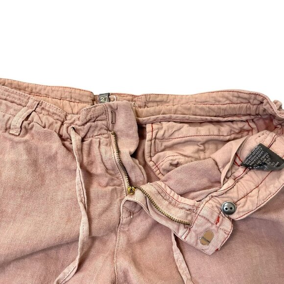 Level 99 100% Linen Utility Shorts Drawstring Pockets Breathable Pink size 27 - Picture 2 of 8